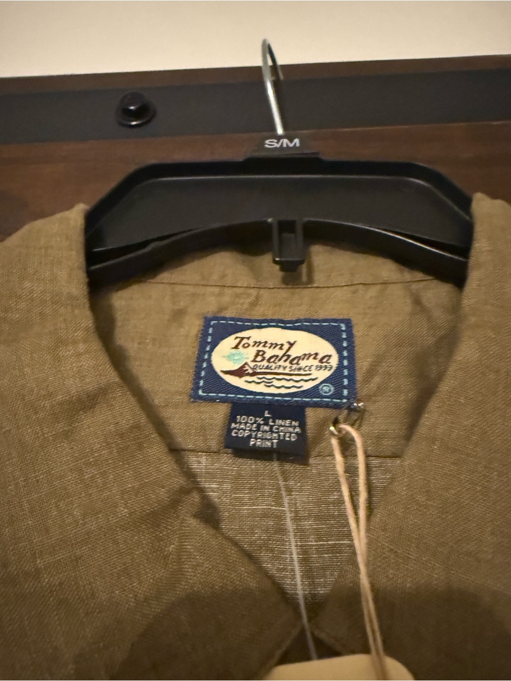 Tommy Bahama Brown & Black Hawaiian Hula Girl Camp Shirt with Green Palms - Picture 3 of 5